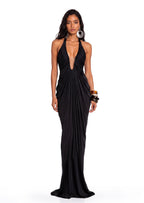 Gabby V Neck Pleated Maxi Dress In Black