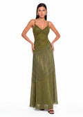 Nadia Sleeveless Lace Trim Maxi Dress In Green