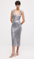 Sleeveless Embellished V Neck Midi Dress