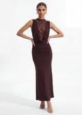 Sleeveless Lace Bodice Ruched Maxi Dress