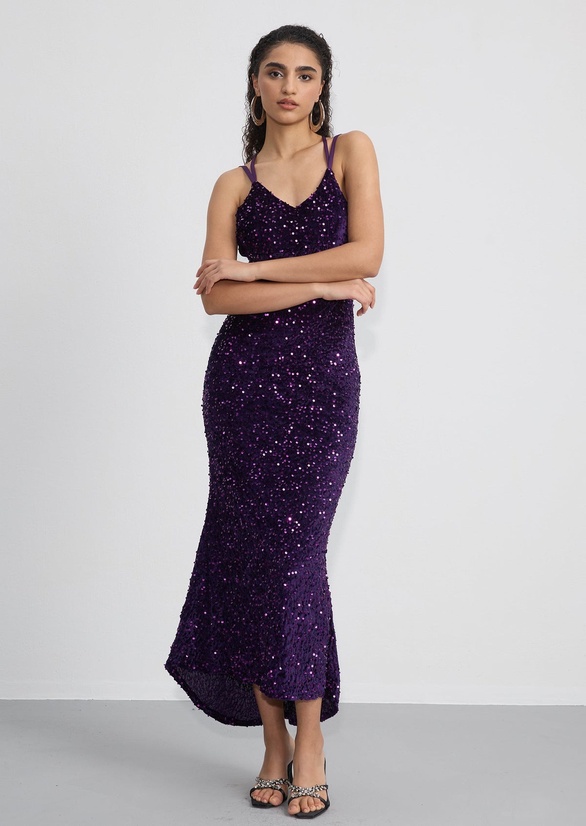 Sleeveless Sequin Open Back Maxi Dress