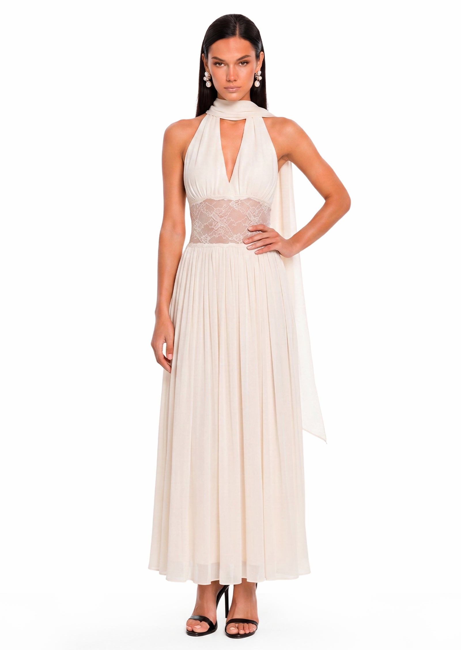 Eairein Deep V Backless Maxi Dress In White