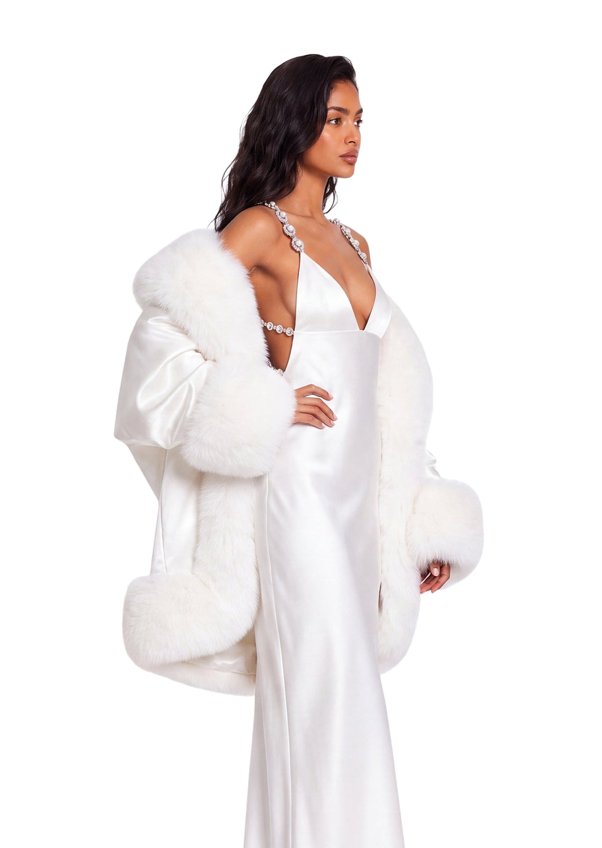 Gabija Satin V Neck Maxi Dress In White