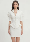 Solid Peplum Top & Mini Skirt Set