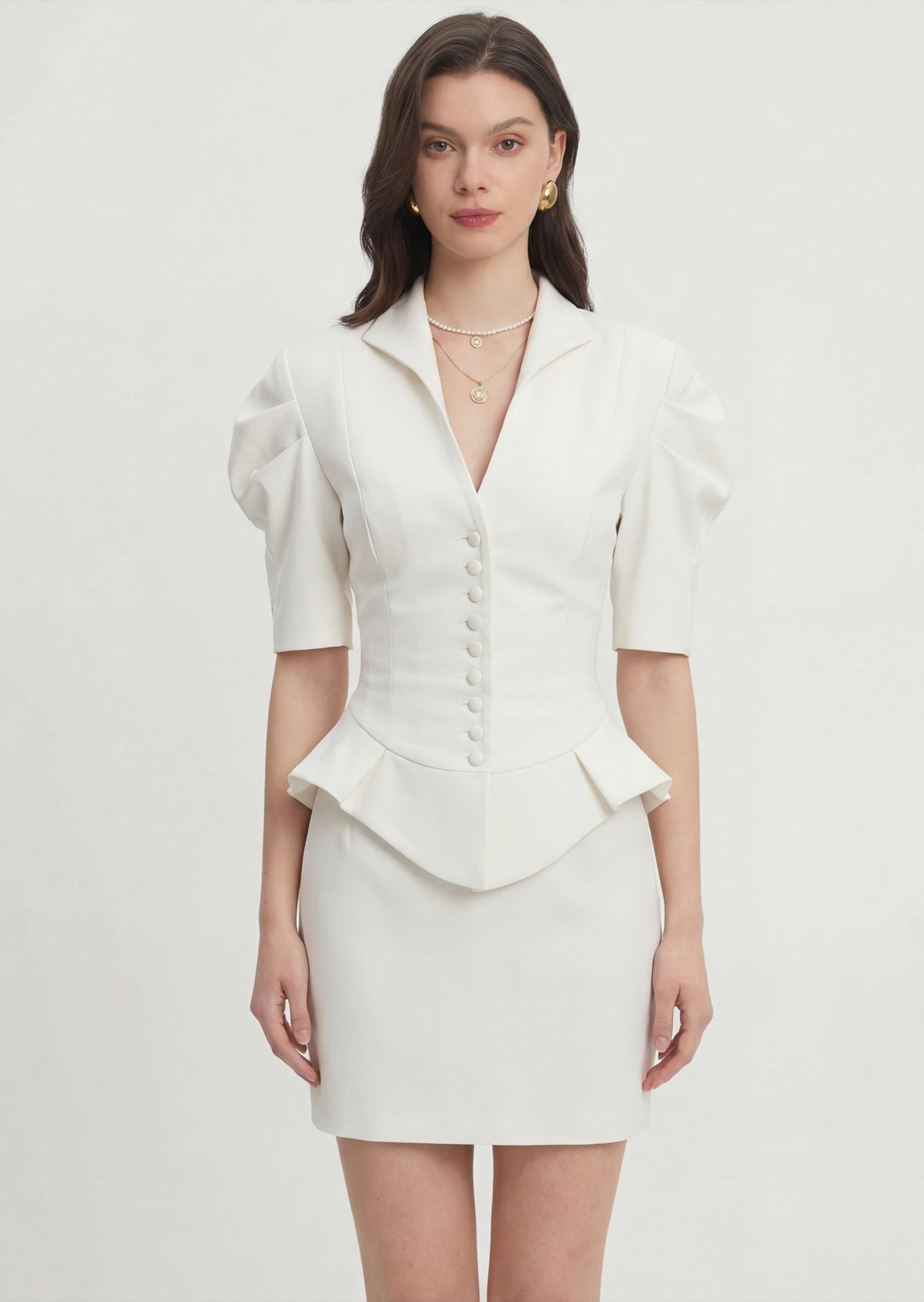 Solid Peplum Top & Mini Skirt Set