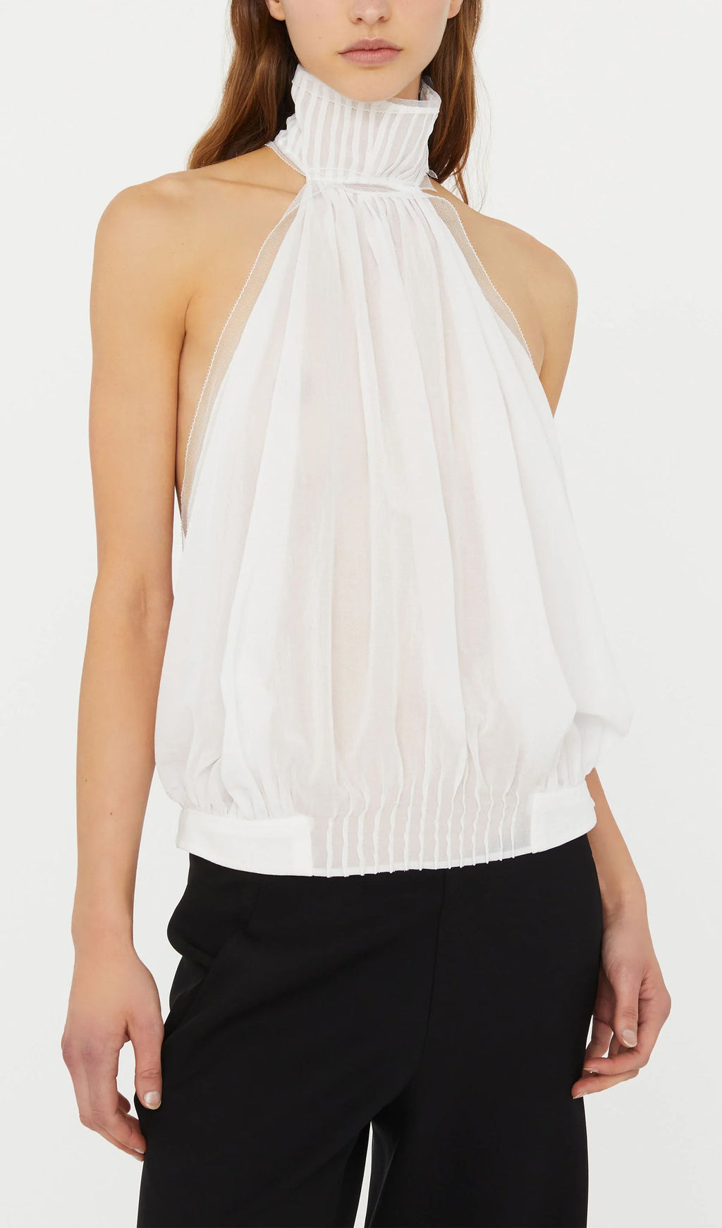Solid Pintucked Halter Top