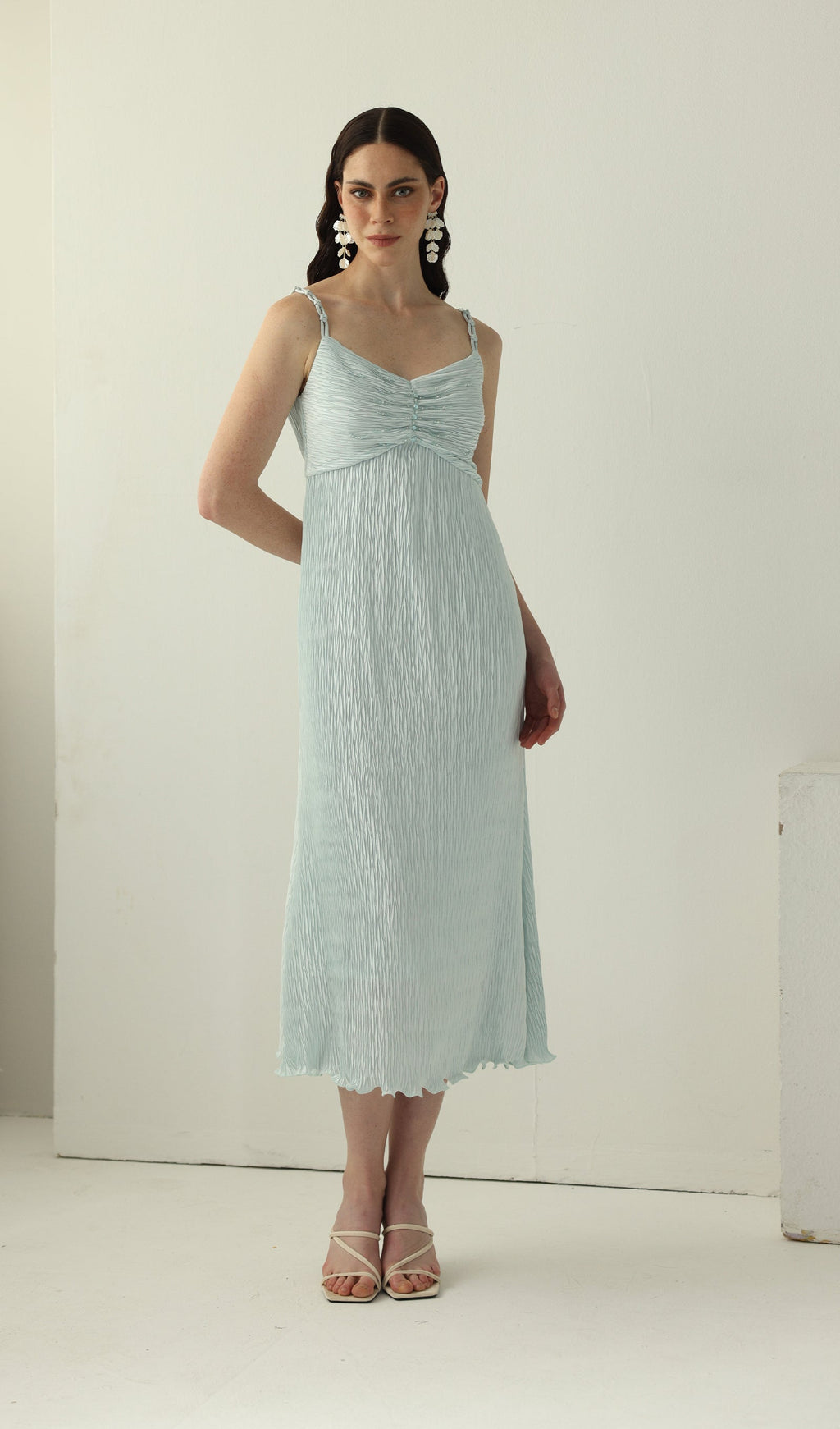 Solid Texture Slip Midi Dress