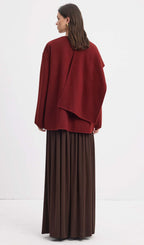 Solid Cape Style Coat-Wine Red