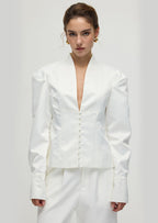 Solid Deep V Wide Shoulder Coat