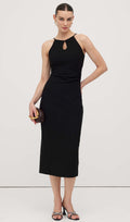 Solid Keyhole Cutout Midi Dress