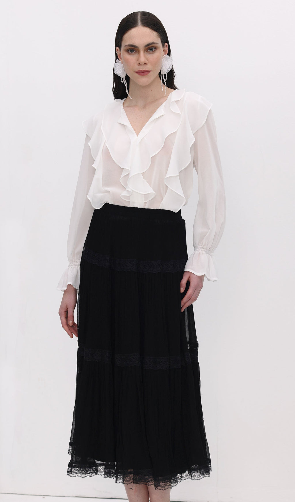 Solid Pleated Midi Skirt