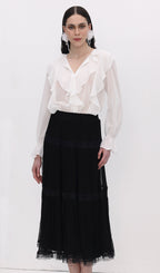 Solid Pleated Midi Skirt