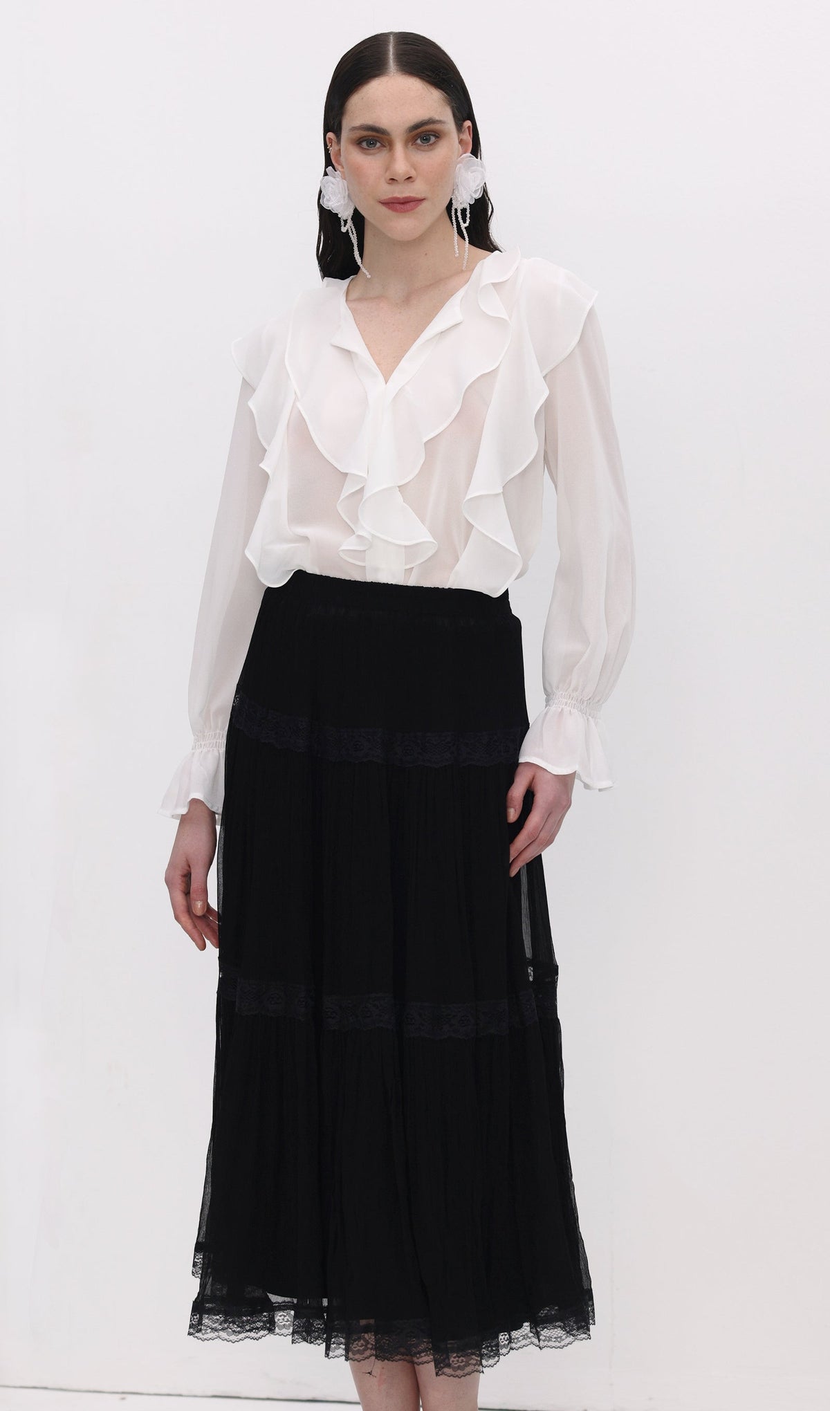 Solid Pleated Midi Skirt