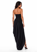 Caelan Strapless Asymmetrical Maxi Dress In Black