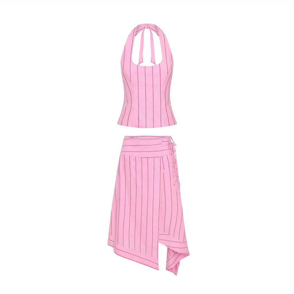 Sabrina Stripe Halter Corset & Wrap Skirt Set