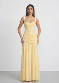 Sura Asymmetric Pleating Maxi Dress In lemon
