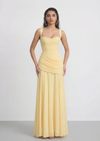 Sura Asymmetric Pleating Maxi Dress In lemon