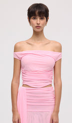 Mesh Top & Maxi Skirt In Pink