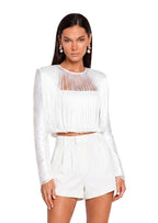 Xakery Fringe Long Sleeve Top In White