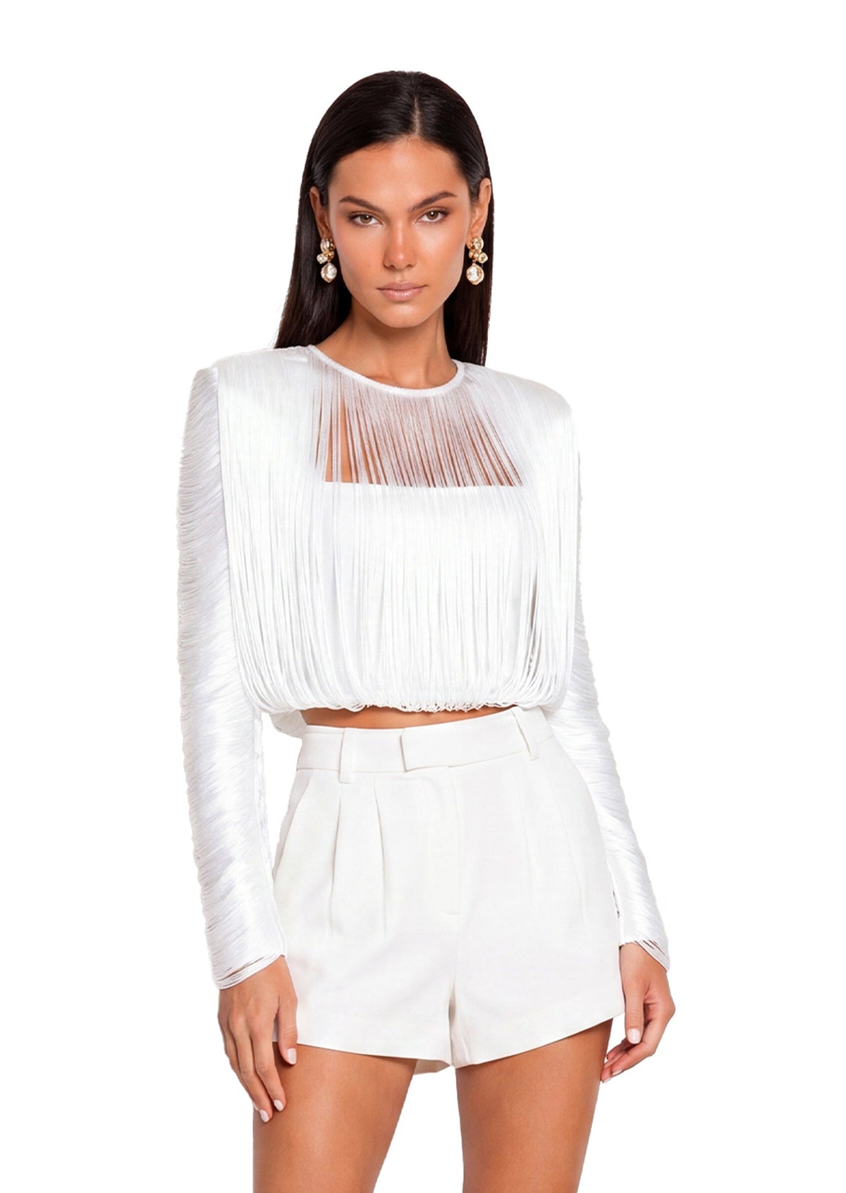 Xakery Fringe Long Sleeve Top In White