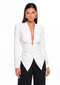 Adaja Long Sleeve V Neck Top In White