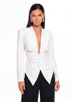 Adaja Long Sleeve V Neck Top In White
