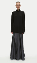 Turtleneck Long Sleeve Satin Maxi Dress In Black