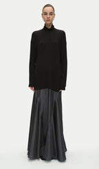 Turtleneck Long Sleeve Satin Maxi Dress In Black