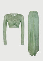 Layali Rose Twisted Top & Draped Maxi Dress Set