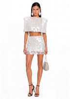 Abishek Sequined Mini Skirt Set In White