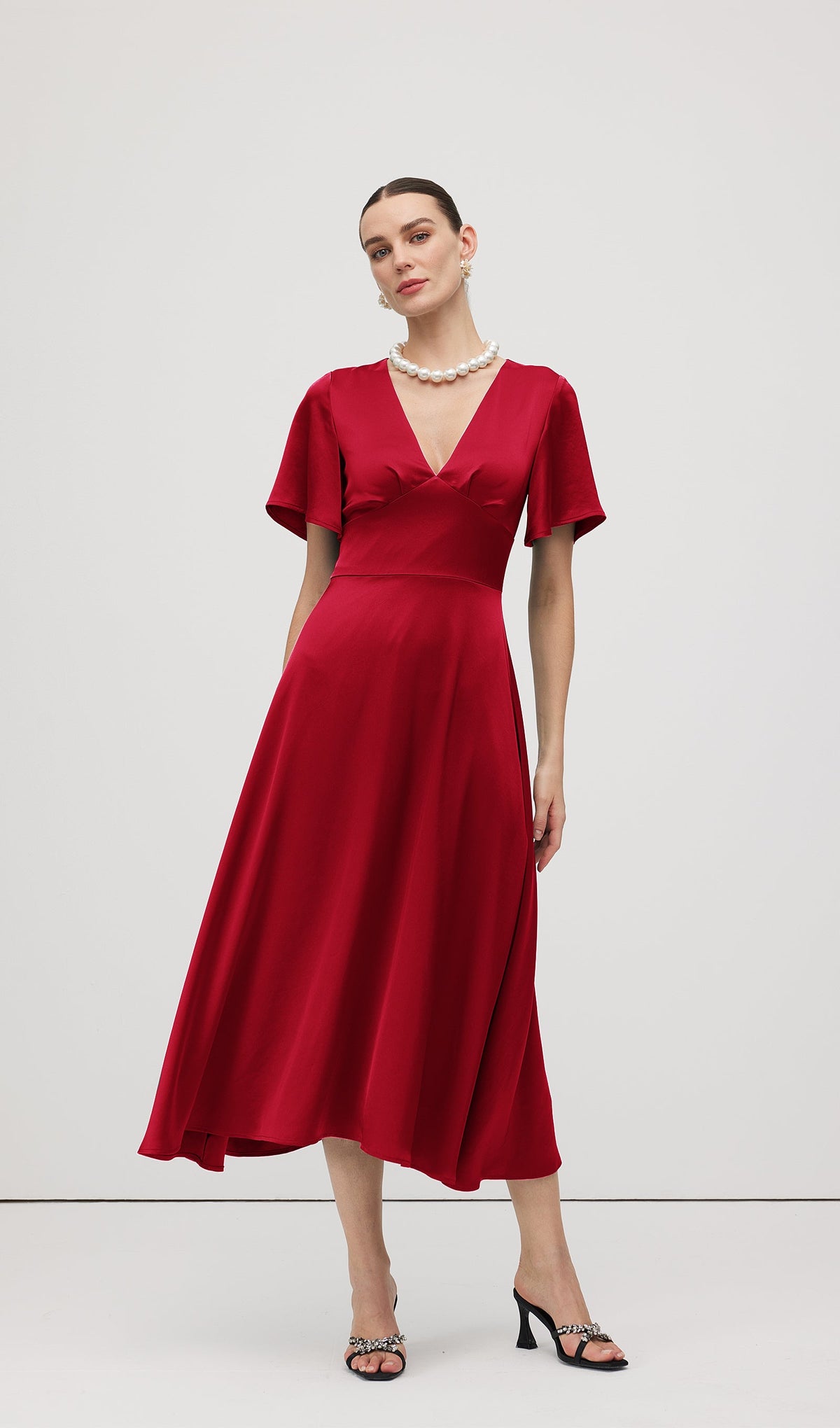 V Neck Evening Midi Dress