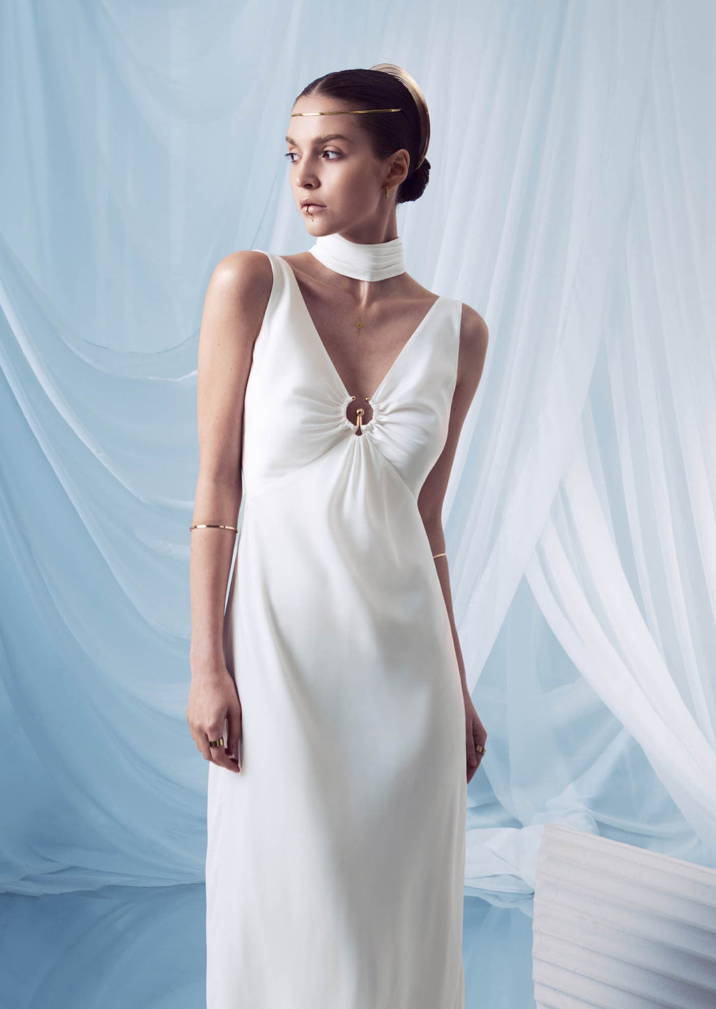 Fitted V Neck Maxi Dress
