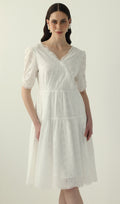 V Neck Midi Dress In White