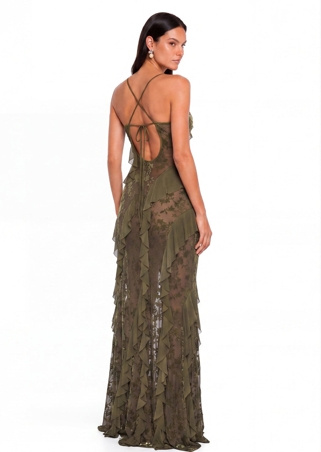 Idhild Sheer Mesh Side Slit Maxi Dress