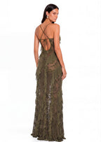 Idhild Sheer Mesh Side Slit Maxi Dress