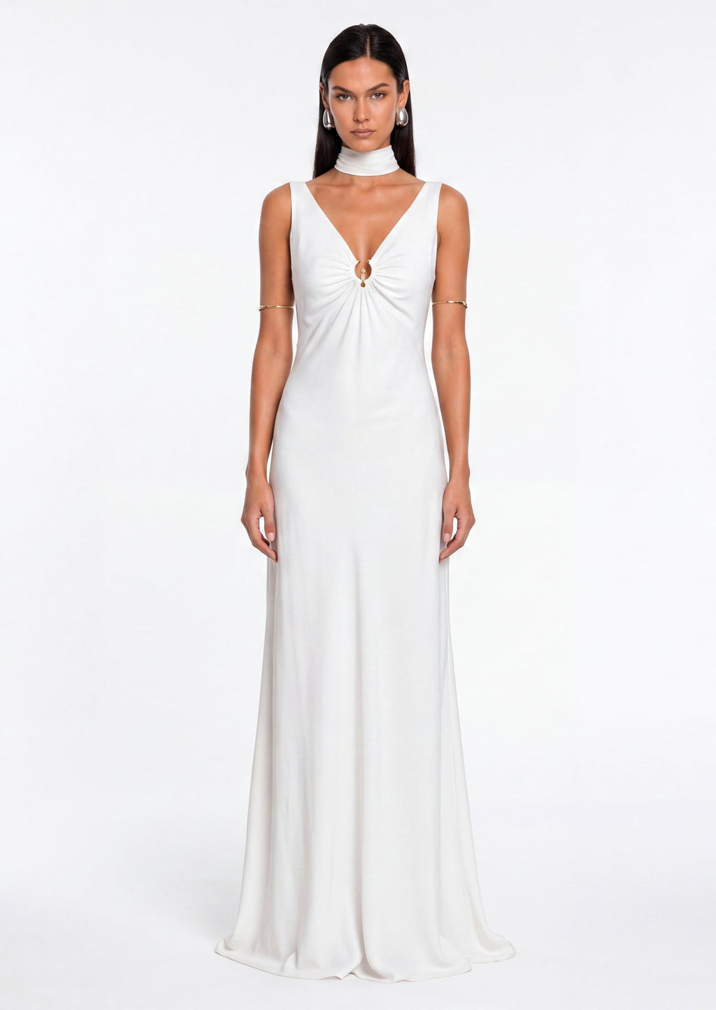 Fitted V Neck Maxi Dress