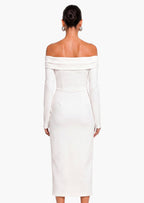 Solid Open Shoulders And Slit Midi Dress