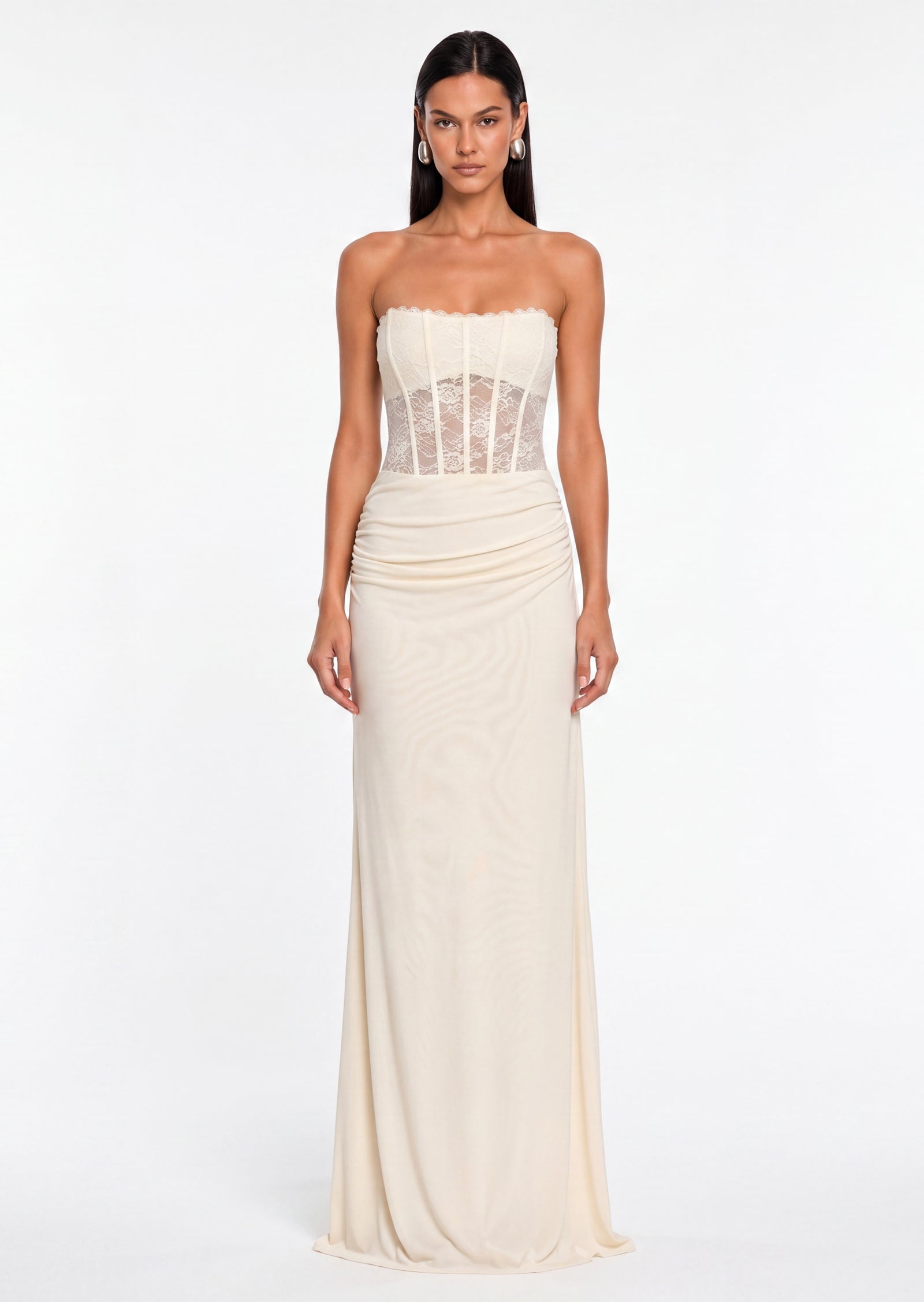 Off Shoulder Lace Bodice Maxi Dress