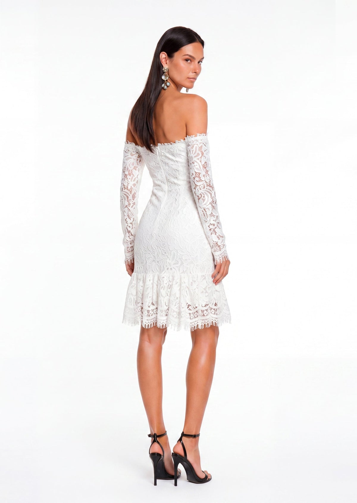 Padraic Off Shoulder Lace Mini Dress In White