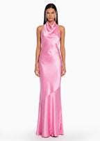 Kyra Cowl Neck Satin Maxi Dress In Pink