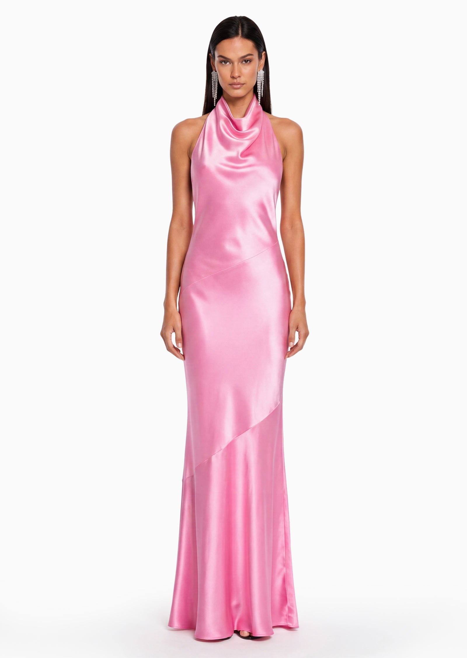 Kyra Cowl Neck Satin Maxi Dress In Pink