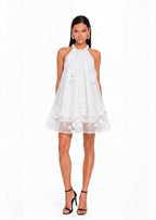 Kaelyn Halter Mini Dress With 3D Flower In White