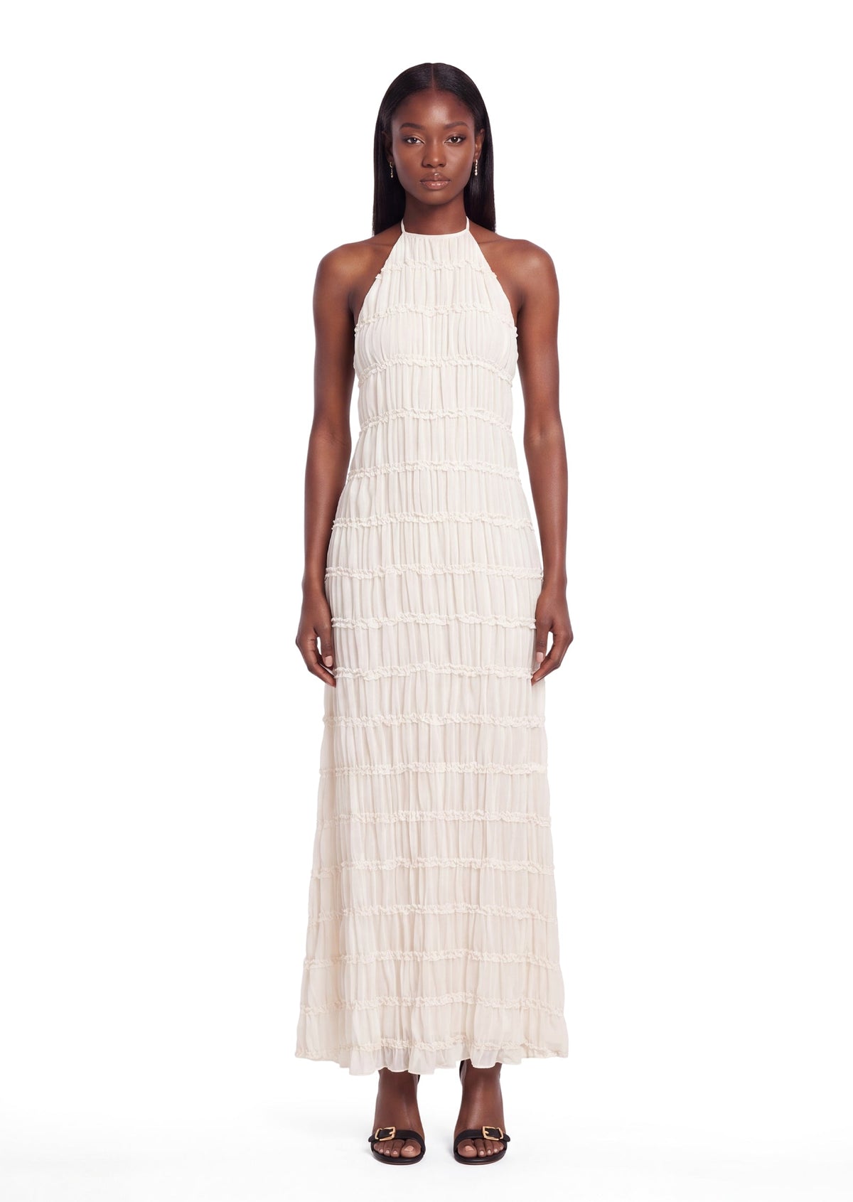 Aullie Halter Textured Maxi Dress In White