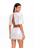 Abishek Sequined Mini Skirt Set In White