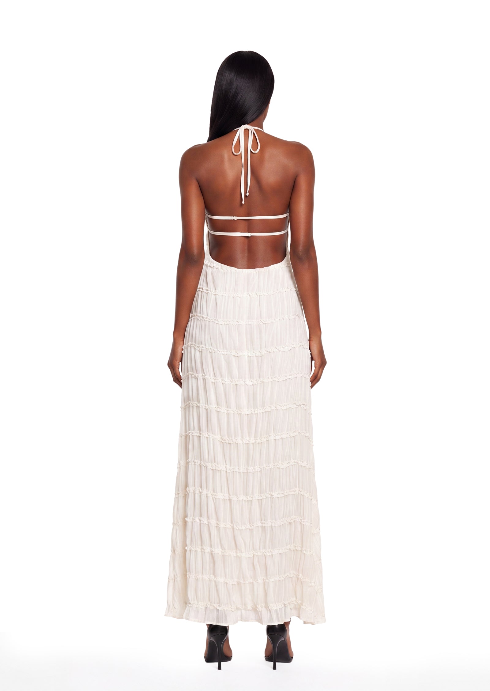 Aullie Halter Textured Maxi Dress In White