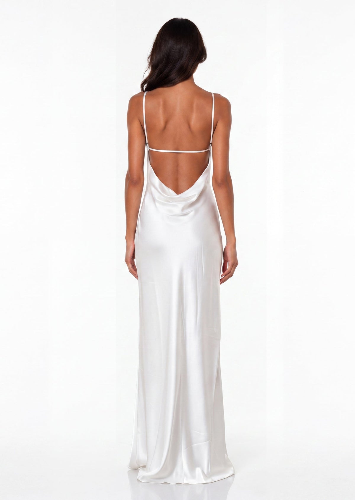 Tina Lace Strap Satin Maxi Dress In White