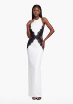 Open Back Maxi Dress In Crepe & Lace
