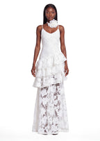 Ofira Sleeveless Layer Ruffle Maxi Dress In White