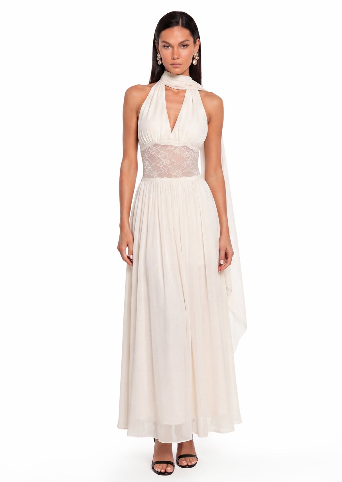 Eairein Deep V Backless Maxi Dress In White