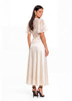 Earl Satin Midi Dress With Lace Sleeve